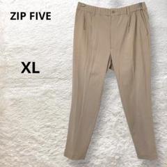 ジップファイブ テーパードパンツ ウエストゴム&紐 ストレッチ ベージュ XL