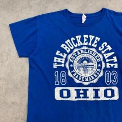 OHIO　カレッジロゴ　オハイオ　プリント　半袖Tシャツ　古着　ブルー　L