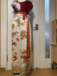 振袖　お着物　未仕立て　リメイク　ワンピース　腰紐リボン付き　ハンドメイド 振袖お着物リメイクロングワンピースハンドメイドアンティーク