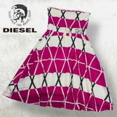 DIESEL ベアトップ ワンピース 総柄 ドロスト ひざ丈 y2k 海 サマー