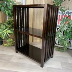 アジアンエスニック木製無垢材格子ラック二段シェルフ飾り棚収納家具和室和風