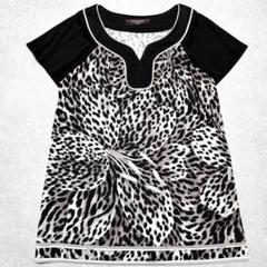 美品 LEONARD レオパード柄 花柄 カットソー Tシャツ カンカン素材 美品 LEONARD レオパード柄 花柄 カットソー Tシャツ カンカン