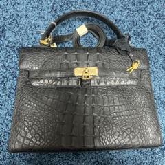 LapisLazuri 黒 クロコダイル風レザー ハンドバッグ