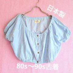 バルーン Tシャツ　水色　M オフショルダー　クロップド　y2k 水着
