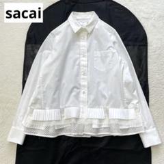 sacai サカイ 裾プリーツ シャツ 異素材切替 ホワイト SACAI サカイ 裾プリーツ シャツ 異素材切替 ホワイト - メルカリ