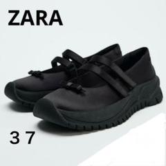 新品☆シューズ袋有り・ZARA ブラック バレエ 厚底 ストラップシューズ 36 ZARA ブラック バレエシューズ 厚底 - メルカリ