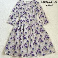 ローラアシュレイロンドン.シルクワンピース　ボタニカル　フレア　ゆったり　総柄