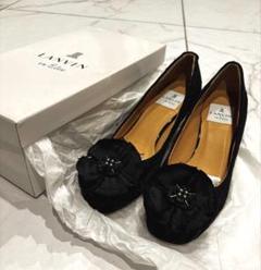 LANVIN en Bleu 花柄　フラワー　ビジュー　パンプス　ブラック LANVIN en Bleu 花柄 フラワー ビジュー パンプス ブラック