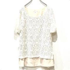 レースチュニック　HushHush 半袖　ホワイト　M 花柄　クルーネック　春