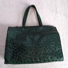 BRISKAブリスカ レザーハンドバッグ オーストリッチネイビーグリーン OSTRICH - オーストリッチ OSTRICH JRA バッグ ハンドバッグ