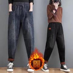 カジュアル 着痩せ ジーパン テーパードパンツ デニム 大きいサイズ 暖かい