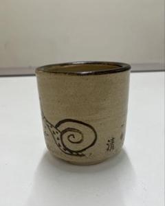 陶芸家山下清益子焼かたつむり鉄絵湯呑筒茶碗筆筒箱付き