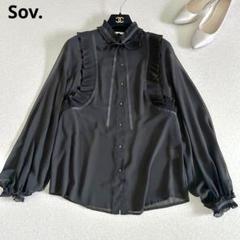 ソブ｜シフォン ブラウス フリル ボウタイ リボン 黒 ブラック