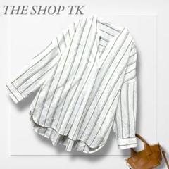 ザショップTK◆スキッパーシャツ(M)白 ストライプ ゆったり 爽やか 大人女子