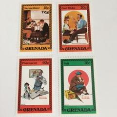 グレナダ ノーマン・ロックウェルのアートの切手4種完 未使用 1982