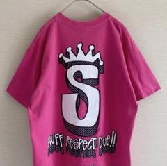00s stussy 立体Sロゴ 折れクラウン　バックプリント ピンク　M