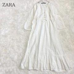 ZARA ザラ コットン 刺繍ワンピース ピンタック ZARA ザラ コットンVネックカットワーク刺繍ロングワンピース