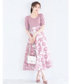 【新品タグ付き】バックレースアップオパールフラワープリントドッキングワンピース