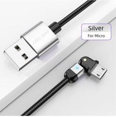 180°可動 micro USB ケーブル 2m データ転送対応 シルバー