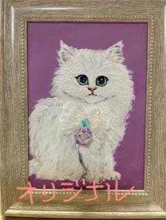 ペルシャ猫　アクセサリー付きアクリル画