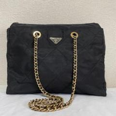 【美品】PRADA キルティング チェーンショルダーバッグ ゴールドチェーン