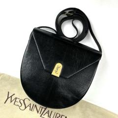 【美品】イヴサンローラン　ショルダーバッグ　YSL　裏地総柄　リザード　ブラック 美品】イヴサンローラン ショルダーバッグ YSL 裏地総柄