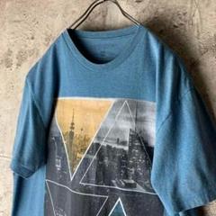 no828 古着　Tシャツ　くすみブルー　グッドプリント◎