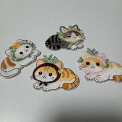 猫 花 刺繍 ワッペン シール