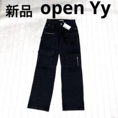 OPEN YY デニム パンツ BELTED LOOSE BOOTCUT JEAN, BLUE