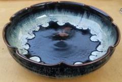 小石原焼の黒の葉型鉢