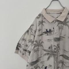 US古着 総柄 ポロシャツ サーフ ゴルフ ビッグサイズ アロハ ライトグレー