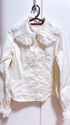 レア【Angelic pretty】後ろ編み上げ　フリル付きホワイトシャツ 長袖 Heart Tulle Frill Blouse by Angelic Pretty