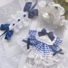 ぬい服16cm ギンガムチェックのワンピース 紺