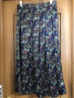 【美品】GU ジーユー 花柄 総柄 ロングスカート ミモレ丈 ネイビー XL