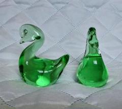 白鳥　置物　2点セット　グリーン