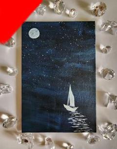 風景画　海　星空　ヨット　海の絵　アート　キャンバス　アクリル画　インテリアのサムネイル