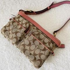 【美品】COACH ワンショルダーバッグ シグネチャー ピンク ハンドバッグ