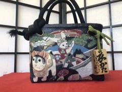 一閑張り　一閑張りバッグ　古文書　和紙　般若　モスリン　歌集　笹　大正　着物 一閑張り 一閑張りバッグ 古文書 和紙 花絵柄 大正 着物 印譜 竹
