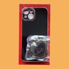 iPhone14用ケースフレーム ブラック ハートポップソケット付き