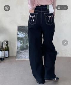 バイムニール リボン刺繍ポケットパンツ