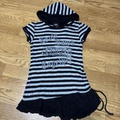 子供服 女の子 ワンピース ストライプ グレー ブラック 160サイズ 中古