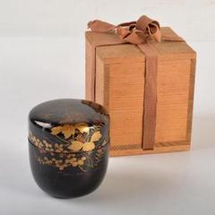 茶道具　黒漆　金蒔絵　扇文　撫子文　棗　一双　時代箱付　C　R6051 中棗 春秋 溜 漆塗り 12-16003 漆器の井助