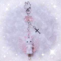 ビーズキーホルダー うさぎ ホワイト