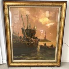 島田稔 【出漁準備】 20号 大判作品 油絵 肉筆 直筆サイン 油彩