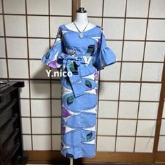 LL 浴衣リメイク 新品反物男浴衣 フリル袖ゆったりワンピース LL 浴衣リメイク 新品反物 男浴衣 フリル袖ゆったりワンピース