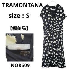 TRAMONTANA ドット柄ワンピース Aライン ストレッチ 濃紺 白 S 夏