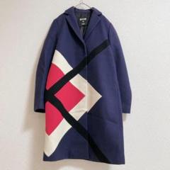 MSGM　エムエスジーエム　チェスターコート　ウール　切替　総柄　ネイビー　M MSGM エムエスジーエム チェスターコート ウール 切替 総柄