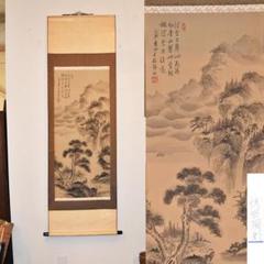 掛軸 篆書「昭和時代」手描き水墨画 世界に二つとない宝物 中国美術 殷錦山画 山水図 仿古細字 水墨画 掛け軸 乙卯年 1975