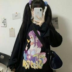オリジナル秋の新しい韓国の野生緩い長袖Tシャツ女性の漫画のプリントイ