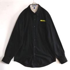 2537 PORT AUTHORITY　長袖ワークシャツ　M　黒　刺繍　US古着